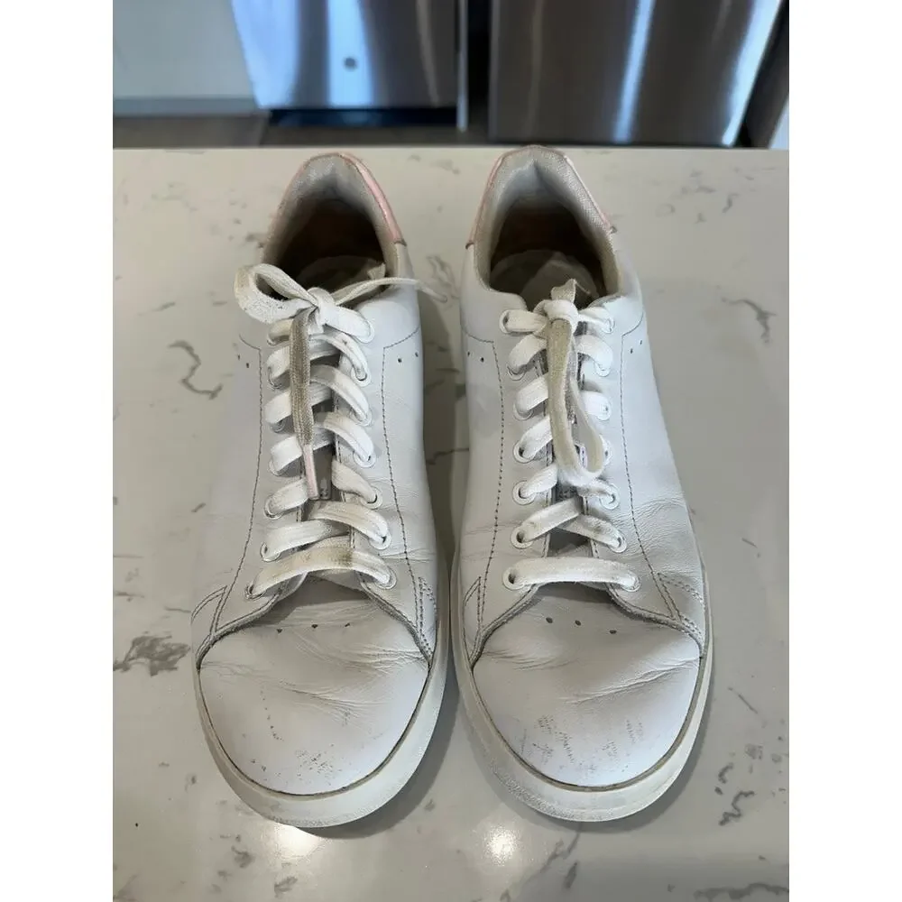 Tory Burch Howell Court White Pink Leather Lace Up Sneakers Women's Size 8